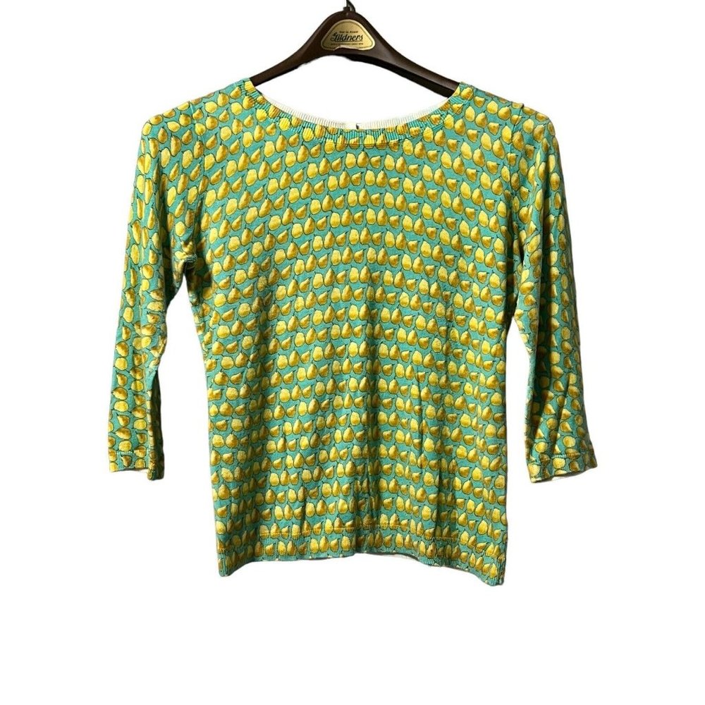 Talbots Women's Aqua Pear Novelty Print Scoop Neck Sweater Size‎ 1X-Lightweight